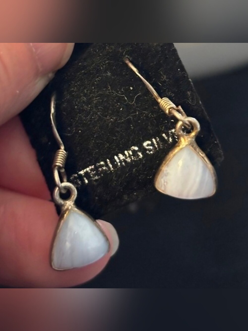 925 Sterling Silver Blue Lace Agate Teardrop Dangle Earrings
